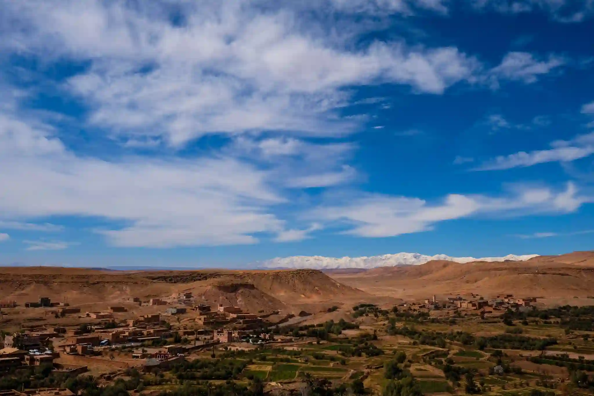 Traditional Berber village of Tagmout surrounded by desert landscapes